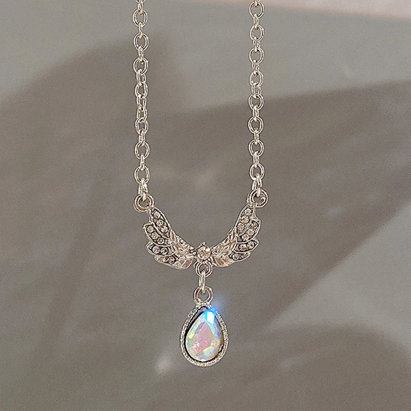 Fashion Pink Crystal Heart Bow Tie Pendant Necklace