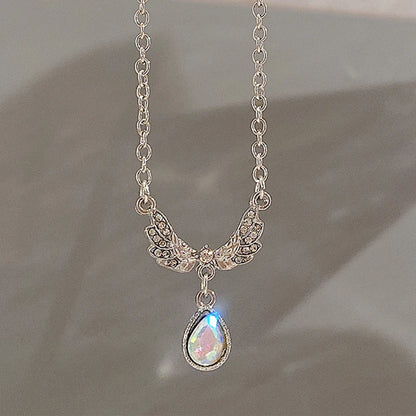 Fashion Pink Crystal Heart Bow Tie Pendant Necklace