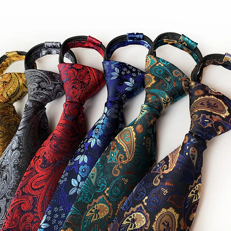 Pre-tied Necktie For Men Women Paisley Style Zipper
